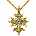 Old Believers Cross Pendant .925 Sterling Silver Gold Plate 24 KT, 1 1/2 Inch & 24kt Gold Plated 18 Inch Necklace