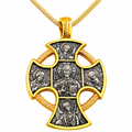 St Michael Saint Gabriel Byzantine Two-Tone Gold & Silver Finish Pendant Catholic Desis Cross Necklace –925 Sterling Silver 24kt Gold Plate Cross 1 3/8 Inch, Reversible