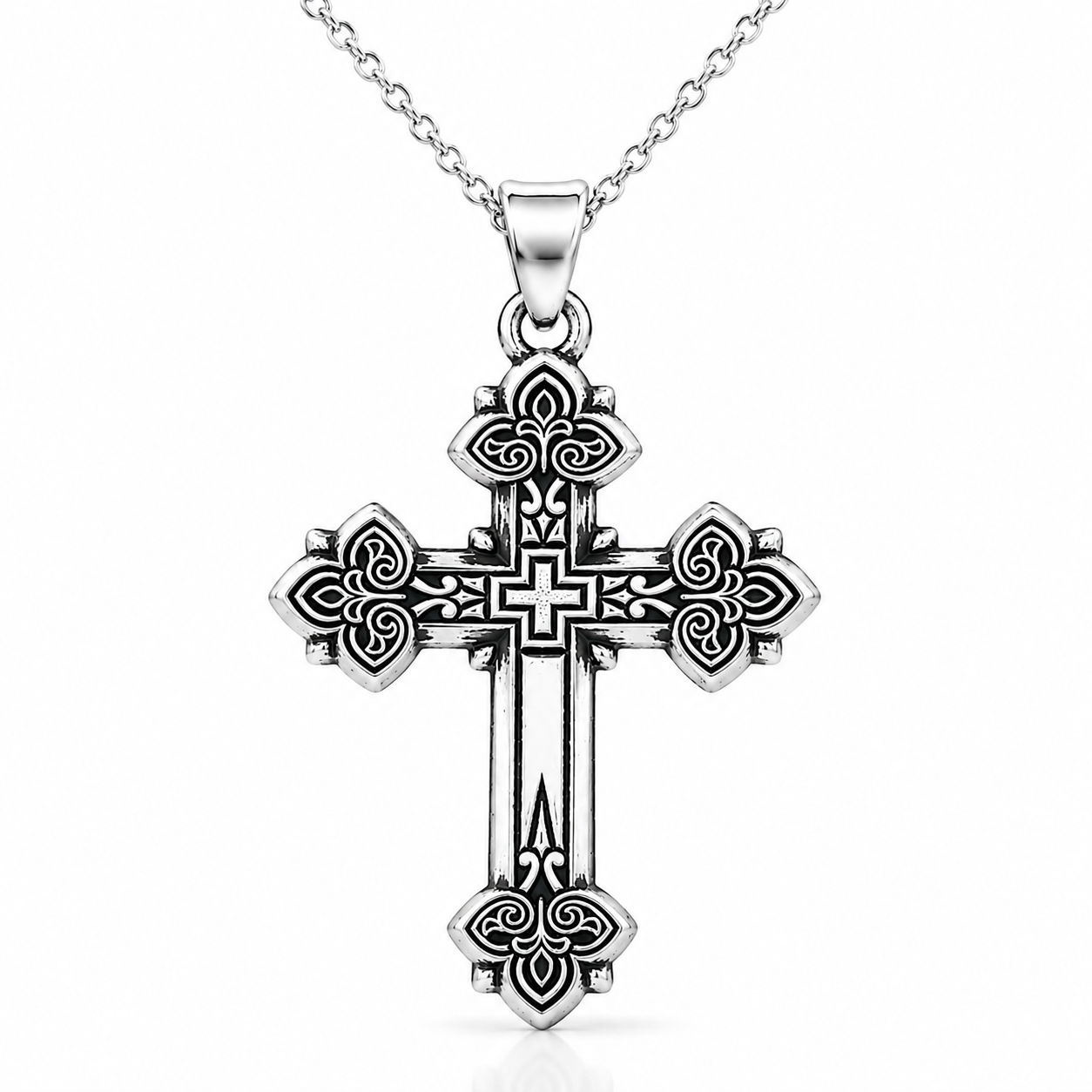 Sterling Silver 925 Cross Necklace – Classic Christian Pendant with 20” Italian Chain, Gold-Plated Accent, Gift Pouch Included (Catholic, Orthodox, Christian)