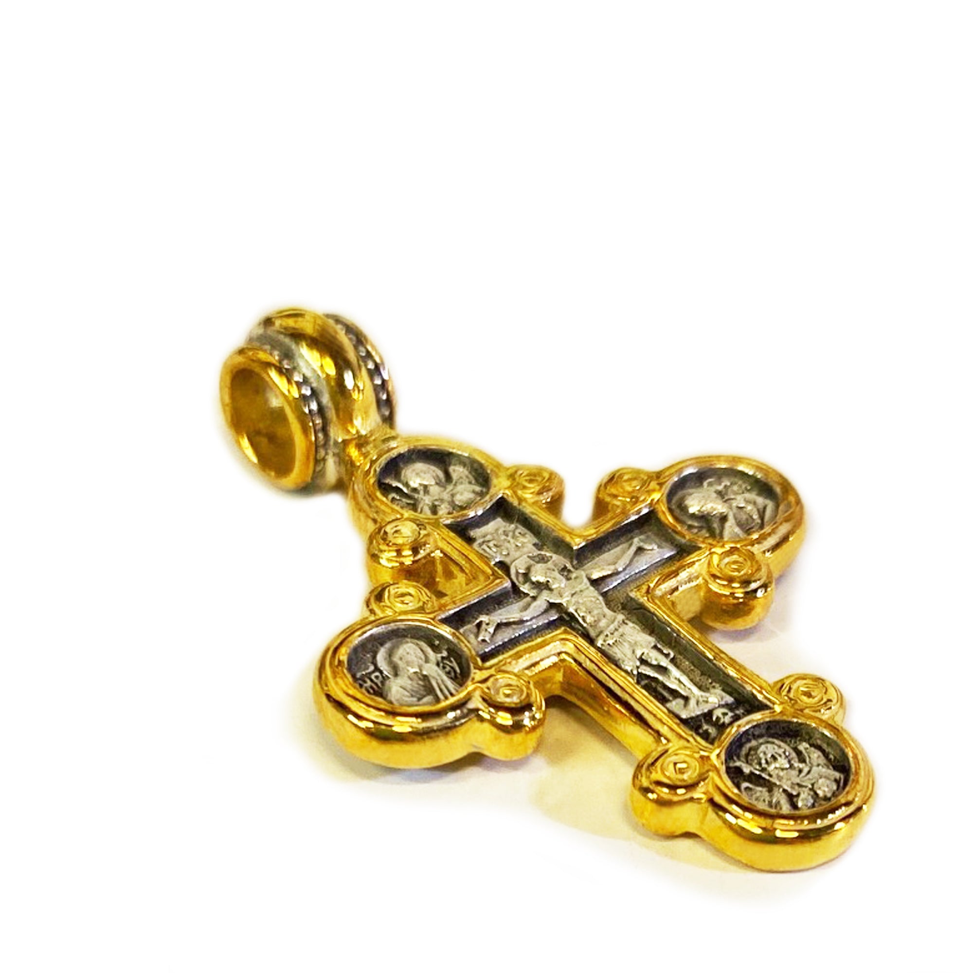 Gold-Plated Sterling Silver Byzantine Cross Necklace – Graduation Gift with Crucifix & Archangels, 20” Chain, Christian Keepsake of Faith & Protection