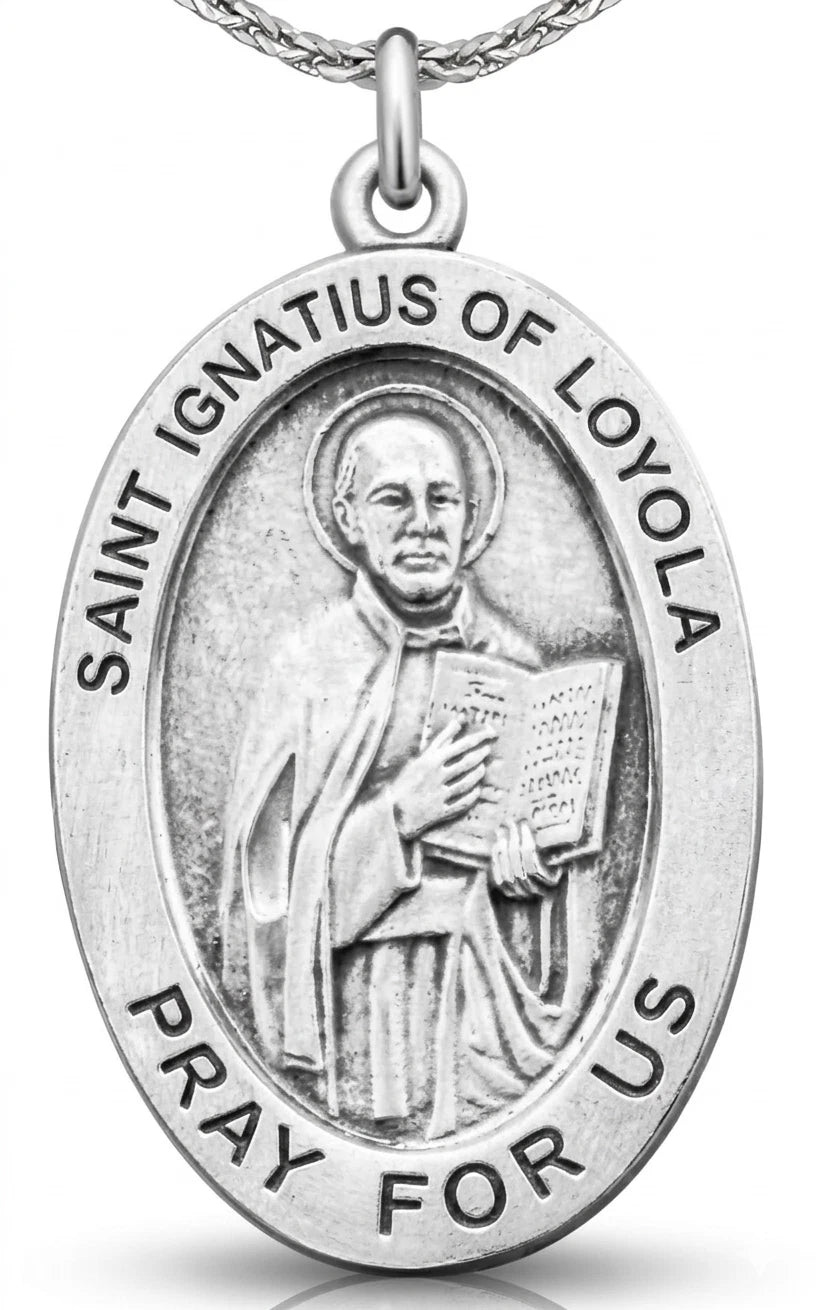 Sterling Silver St Ignatius of Loyola Medal an Chain Handmade in USA Gift Boxed