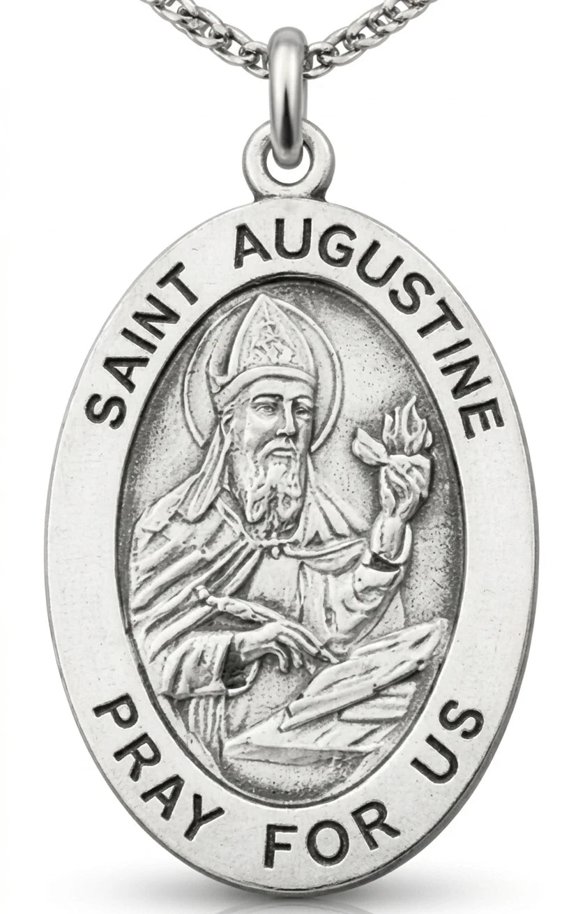 Sterling Silver Saint Augustine Medal an Chain Handmade in USA Gift Boxed