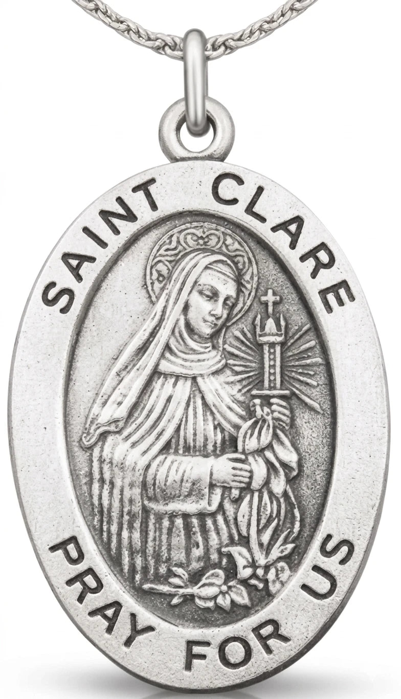 Sterling Silver Saint Clare Medal on an Chain Handmade in USA Gift Boxed