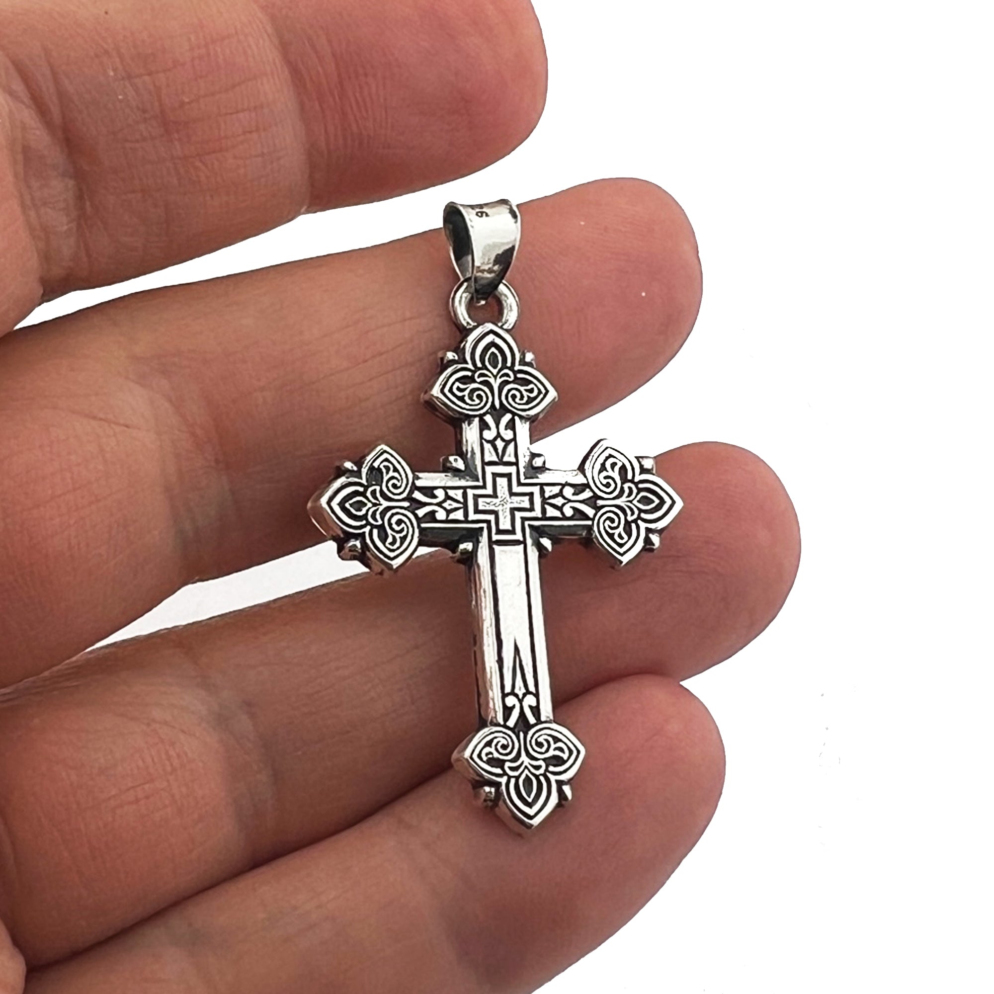 Sterling Silver 925 Cross Necklace – Classic Christian Pendant with 20” Italian Chain, Gold-Plated Accent, Gift Pouch Included (Catholic, Orthodox, Christian)